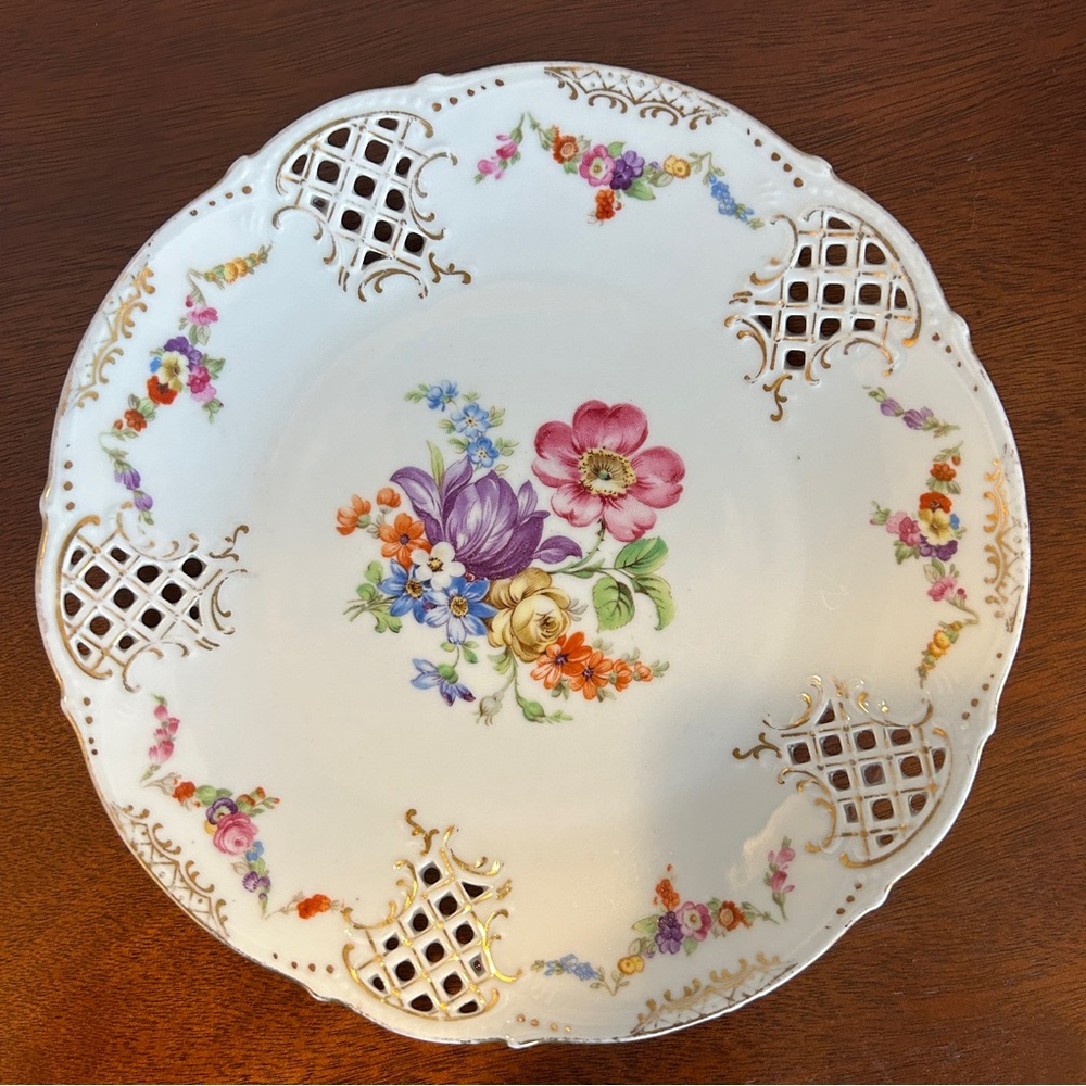 Vintage Schumann DRESDEN Porcelain Floral Reticulated Plate